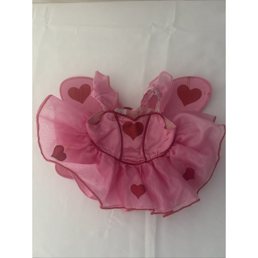 Build A Bear Fairy Heart Dress Wings Pink Satin Red Valentines Tulle BAB 16 in